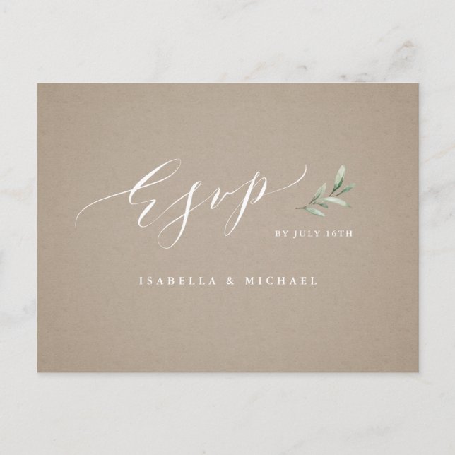 Hochzeit der Kraft-Kalligrafie im rustikalen Grün Einladungspostkarte (Vorderseite)