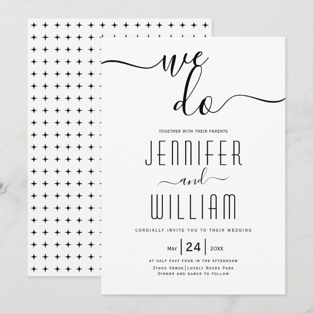 Hochzeit der kursiven Skripte "We do"-Kalligrafie Einladung (Vorne/Hinten)