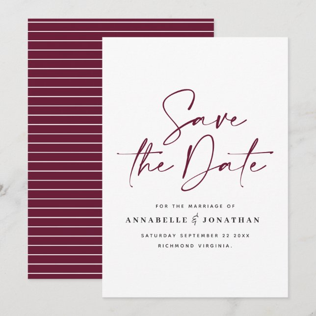 Hochzeit der lässigen Bordeaux-Senf-Typografie Save The Date (Vorne/Hinten)
