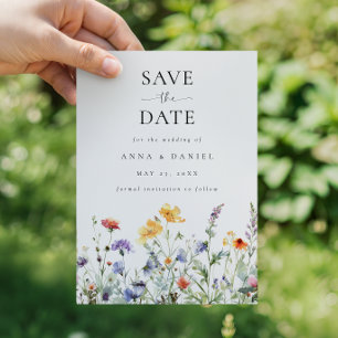 Hochzeit der lebendigen Wasserfarben-Wildblume Save The Date