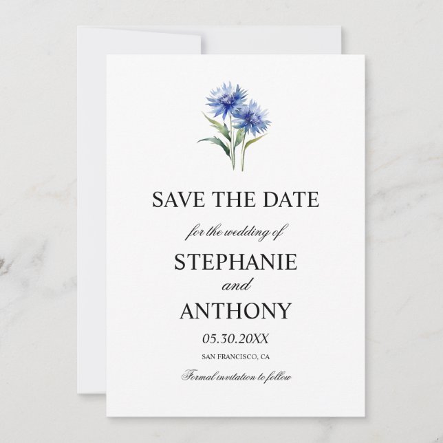 Hochzeit der lila Cornflore-Wildblume Save The Date (Vorderseite)