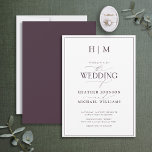 Hochzeit der Lila Monogram-Kalligrafie Einladung<br><div class="desc">Sie suchen eine moderne, formelle und elegante Hochzeitseinladung? Schauen Sie nicht weiter als unsere elegante formale Pflaume Lila Monogram Kalligraphie Einladung Hochzeit! Diese schöne Einladung zeigt Ihr personalisiertes Monogramm in Pflaume lila und Ihre persönlichen Details mit modernen handgeschriebenen Kalligrafien. Die Rückseite der Karte weist eine passende lila Struktur aus Pflaume...</div>