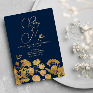 Hochzeit der Luxus-Wildblume mit blauem Gold Einladung