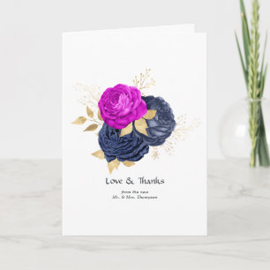 Hochzeit der Magenta Navy und Gold Floral Dankeskarte