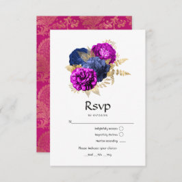 Hochzeit der Magenta Navy und Gold Floral RSVP Karte