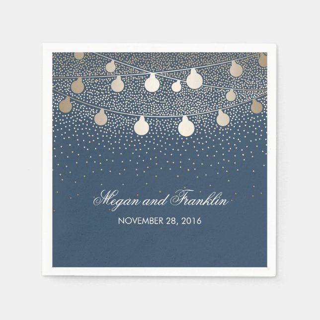 Hochzeit der Marine mit Gold String Lights Serviette (Vorderseite)