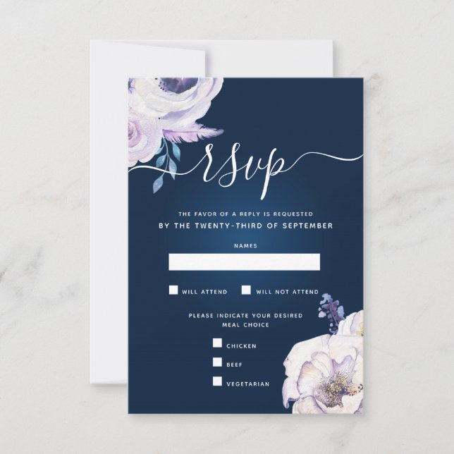 Hochzeit der Marine und der Lilac-Rose RSVP Karte (Vorderseite)