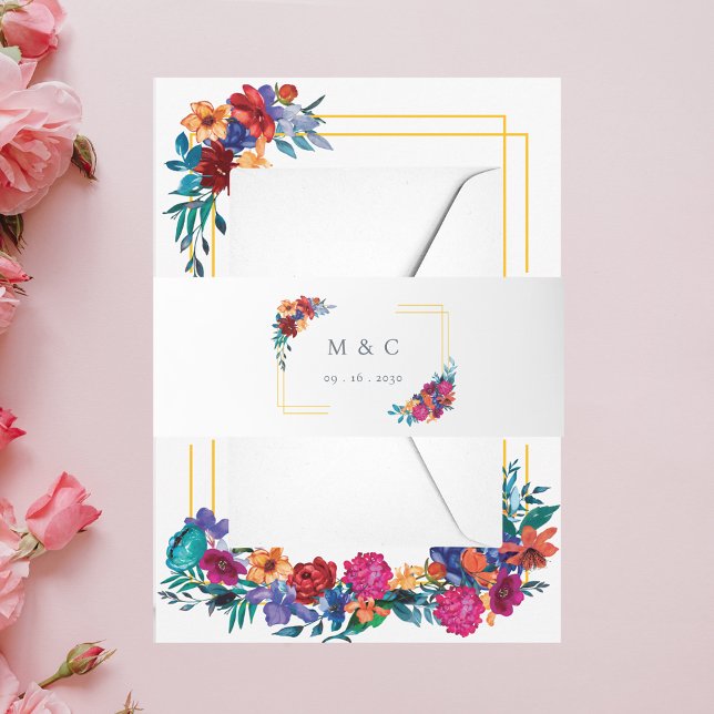 Hochzeit der mexikanischen Fiesta Blume Watercolor Einladungsbanderole (Von Creator hochgeladen)