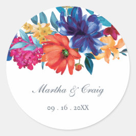 Hochzeit der mexikanischen Fiesta Blume Watercolor Runder Aufkleber