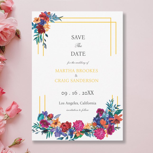 Hochzeit der mexikanischen Fiesta Blume Watercolor Save The Date (Von Creator hochgeladen)