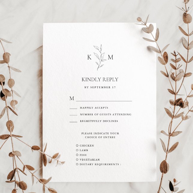 Hochzeit der Minimalistischen Olive Leaf-Olive-Mon RSVP Karte (Von Creator hochgeladen)