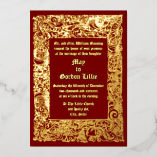 Hochzeit der mittelalterlichen Renaissance-Holzbrü Folieneinladung