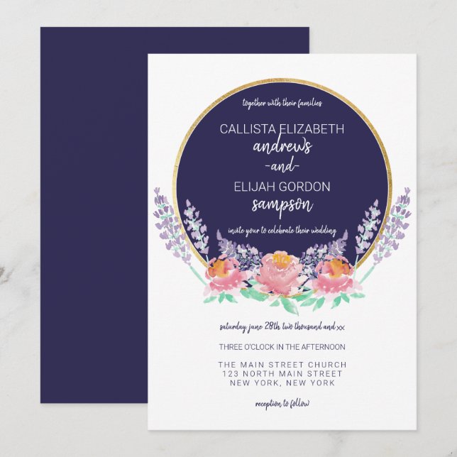 Hochzeit der modernen Blume Lilac Einladung (Vorne/Hinten)