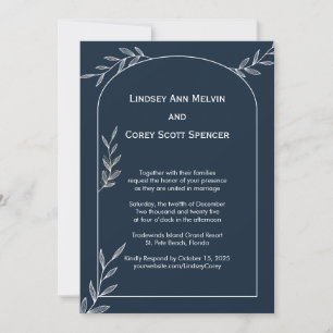 Hochzeit der modernen Marine und des weißen Leaf Einladung