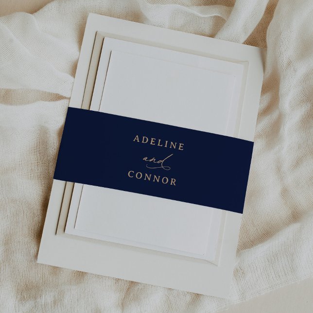 Hochzeit der modernen Marine und Gold Calligraphy Einladungsbanderole (Von Creator hochgeladen)