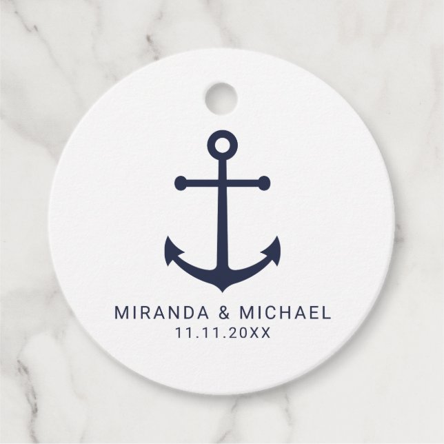 Hochzeit der modernen Nautic Navy Geschenkanhänger (Vorderseite)