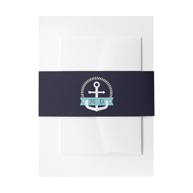 Hochzeit der modernen Navy-Anchor-Nautical-Monogra Einladungsbanderole (Vorderseite Beispiel)