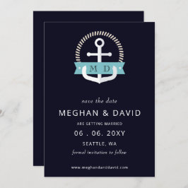 Hochzeit der modernen Navy-Anchor-Nautical-Monogra Save The Date