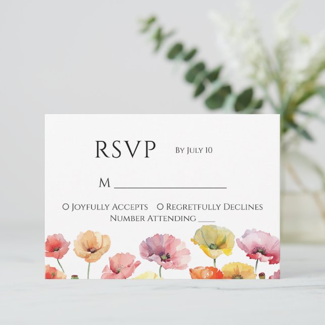Hochzeit der Mohnblüte RSVP Karte (Stehend Vorderseite)