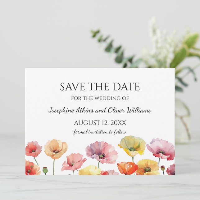 Hochzeit der Mohnblüte Save The Date (Stehend Vorderseite)
