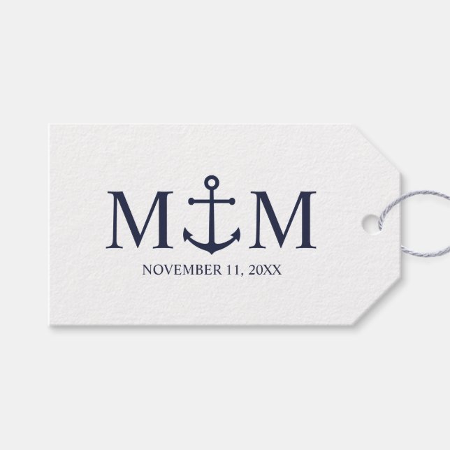 Hochzeit der Nautic Navy Geschenkanhänger (Vorderseite (Horizontal))
