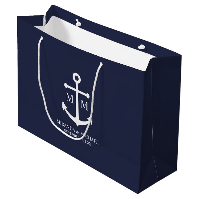 Hochzeit der Nautic Navy Große Geschenktüte (Vorderseite Schrägansicht)
