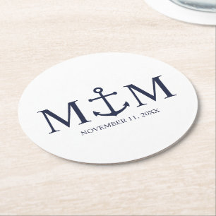 Hochzeit der Nautic Navy Runder Pappuntersetzer