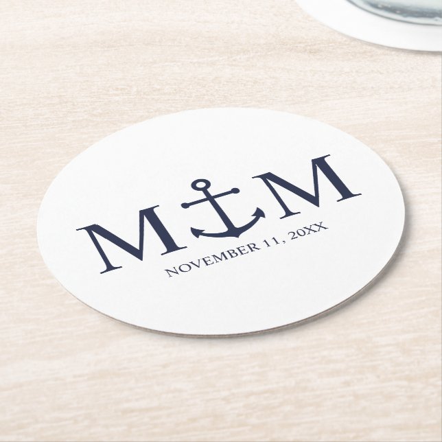 Hochzeit der Nautic Navy Runder Pappuntersetzer (Angewinkelt)