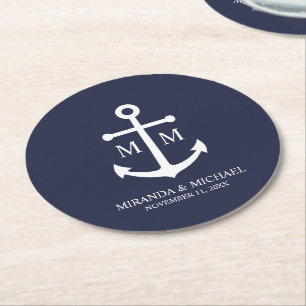 Hochzeit der Nautic Navy Runder Pappuntersetzer