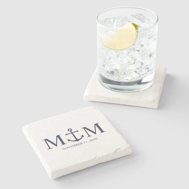 Hochzeit der Nautic Navy Steinuntersetzer (Seitenansicht)