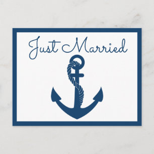 Hochzeit der Nautical Just Married Blue Anchor Hoc Ankündigungspostkarte