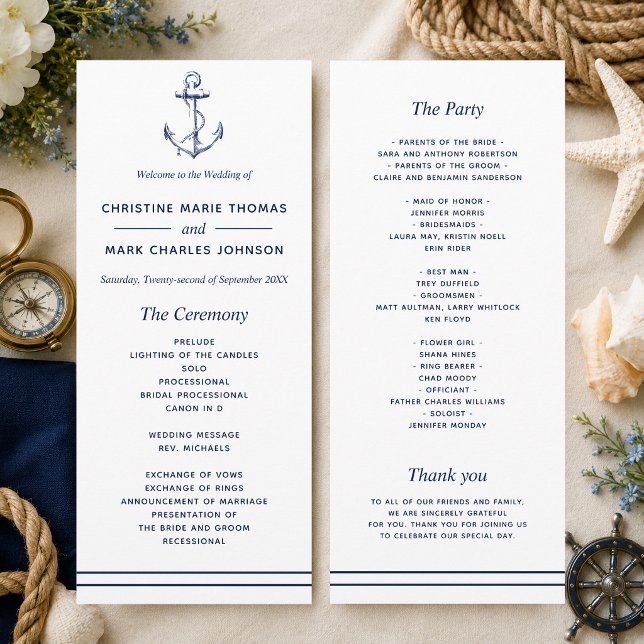 Hochzeit der Nautischen Marine Programm (A nautical themed program perfect for beach weddings and weddings by the sea! )