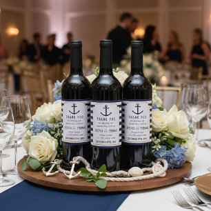Hochzeit der Nautischen Marine und des Weißstreife Weinetikett