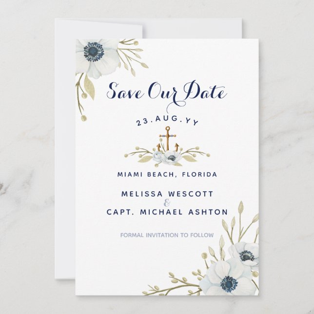 Hochzeit der nautischen Navy mit blauen Wasserfarb Save The Date (Vorderseite)