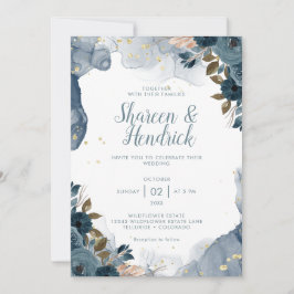 Hochzeit der Navy Alcohol Ink Floral Hintergrund Einladung