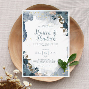 Hochzeit der Navy Alcohol Ink Floral Hintergrund Einladung