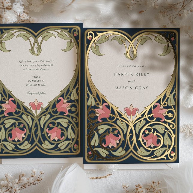 Hochzeit der Navy-Burgunder-Liebe Folieneinladung (Von Creator hochgeladen)