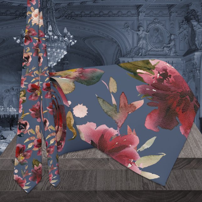 Hochzeit der Navy Burgundy Raspberry Pink Peony Krawatte (Von Creator hochgeladen)