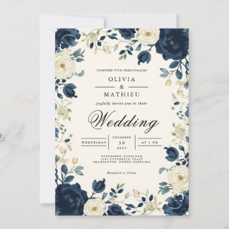 Hochzeit der Navy mit Floral Romance Einladung
