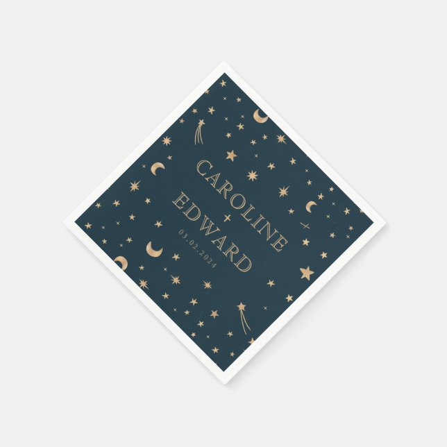Hochzeit der Navy Mystical Gold Stars Moon Astrono Serviette (Ecke)