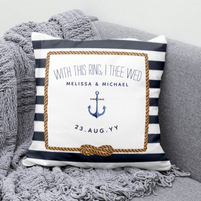 Hochzeit der Navy und White Nautical Infinity Ring Kissen (Nautical Wedding Ring Bearer Keepsake Pillow with White and Navy Blue Stripes and Infinity Love Knot)