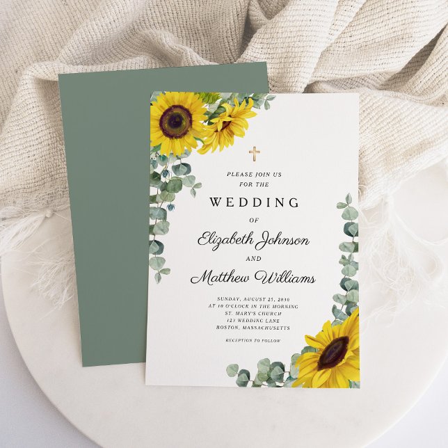 Hochzeit der religiösen Schönheit grüne Sonnenblum Einladung (Religious Sage Green Sunflower Wedding Invitation)