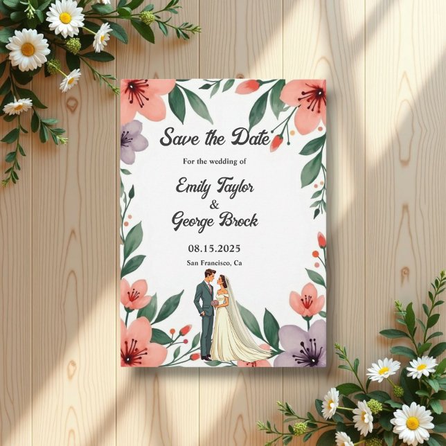 Hochzeit der romantischen Braut und des Blumengart Save The Date (Von Creator hochgeladen)
