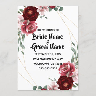 Hochzeit der Rose Burgund und Blütenflora Einladung
