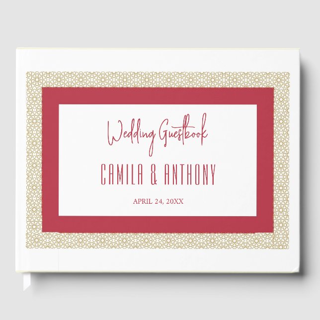 Hochzeit der roten islamischen Geometrie Gästebuch (Vorderseite)
