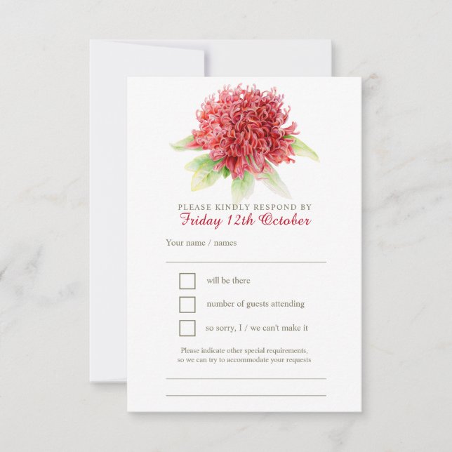 Hochzeit der Roten Waratah RSVP Karte (Vorderseite)