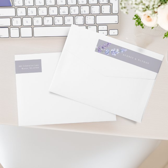 Hochzeit der Rücksendeadresse Watercolor Lavender  (Modern Lavender Purple Return Address Wrap Around Label)