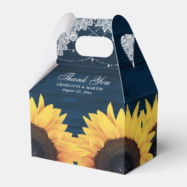 Hochzeit der Rustikalen Navy Blue Wood Sunflower Geschenkschachtel (Vorderseite)