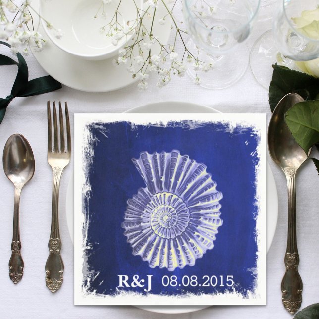Hochzeit der schicken Marine mit blauen Seehunden Serviette (chic navy blue nautical seashells coastal wedding napkins)