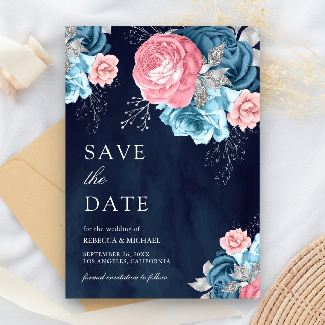 Hochzeit der Seestreitkräfte der blauen Rose Pink Save The Date (Von Creator hochgeladen)